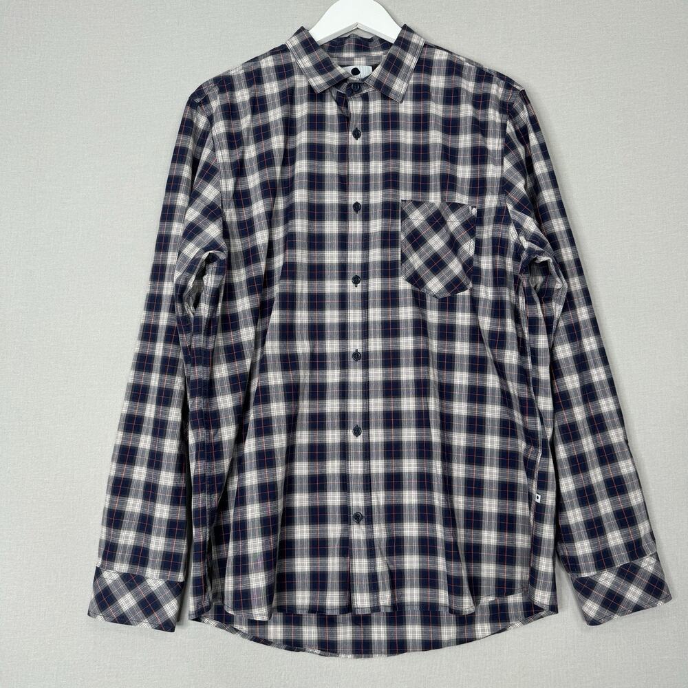 No Nationality NN07 Mens Shirt XL Blue Frede Slim Fit Plaid Button Front Preppy‎